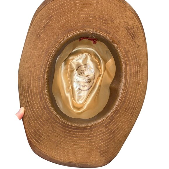 Resistol Western self conforming tawny brown leather suede cowgirl cowboy hat - Picture 3 of 5